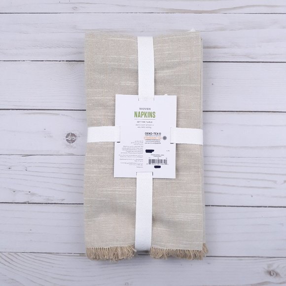 Food Network Dining Fabric Dinner Napkins Beige Fringe 2x20 Set Of